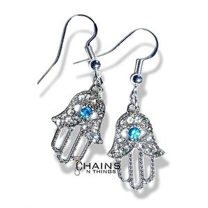 Hand Earrings Sterling Silver Zircon Blue Eye Rhineston Charm Crystal Women Girl